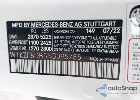 2022 Mercedes-Benz E 350 from USA, damaged, VIN W1KZF8DB5NB095785
